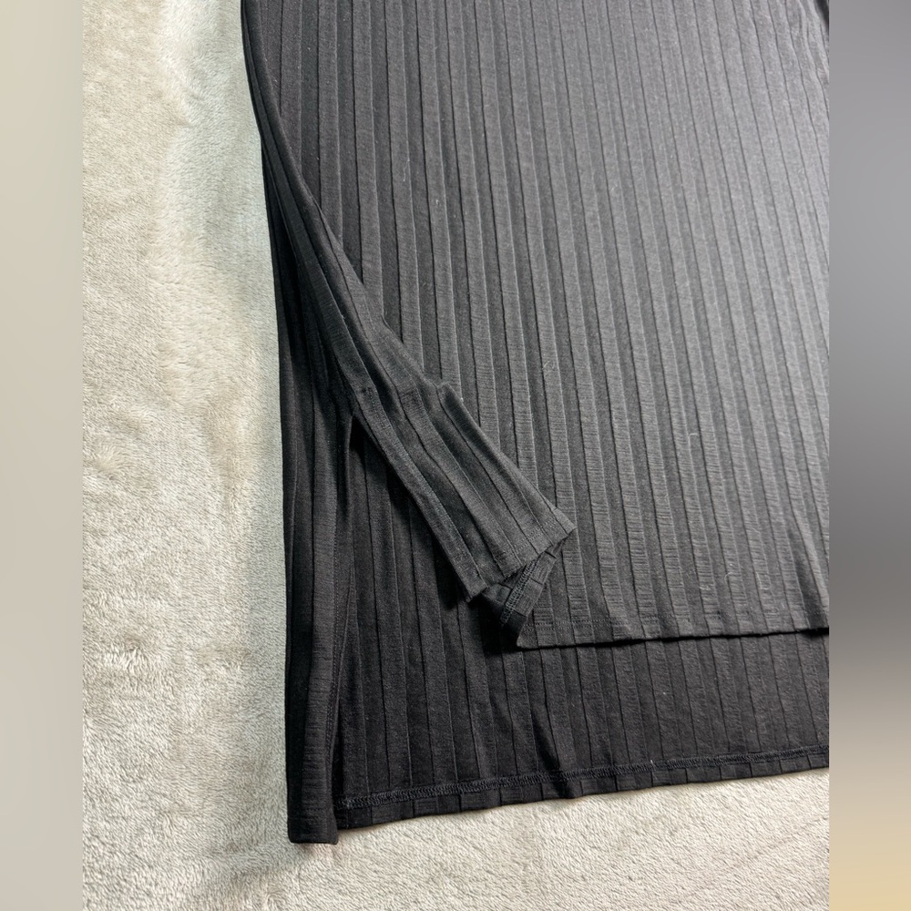 EILEEN FISHER Ribbed Mock-Neck Drop-Hem Dress Black Women’s Medium Tencel - Picture 6 of 10
